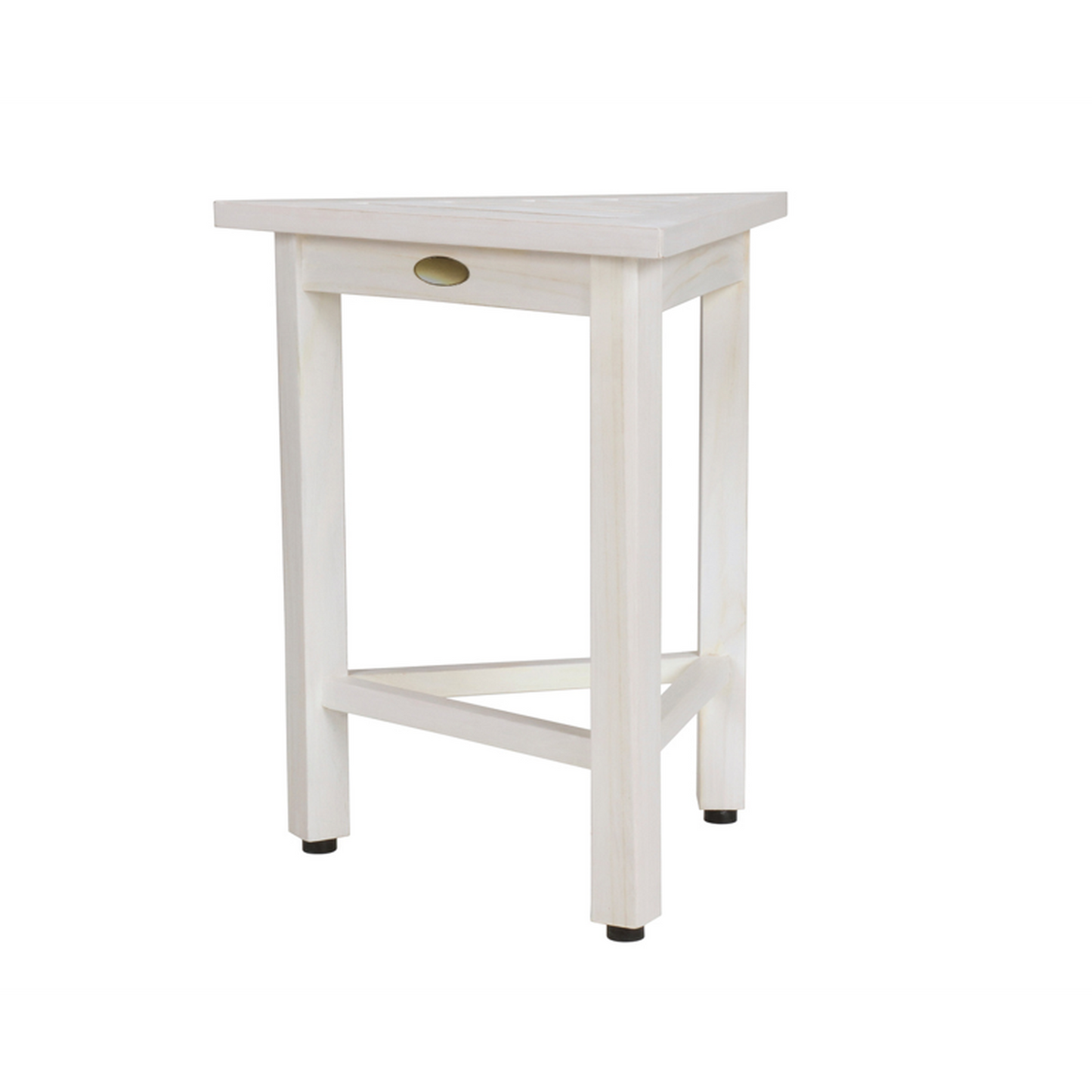 HomeRoots Hotel White Teak 18" Triangle Corner Shower Bench or Shelf