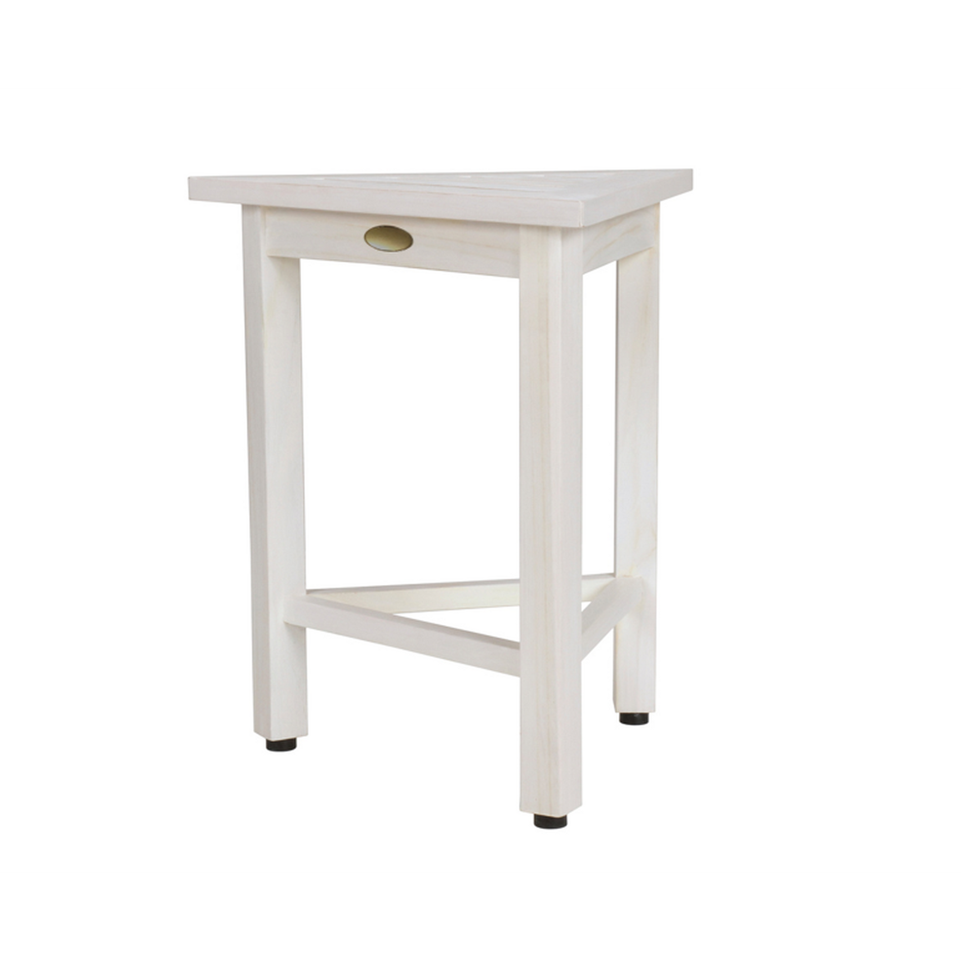 HomeRoots Hotel White Teak 18" Triangle Corner Shower Bench or Shelf