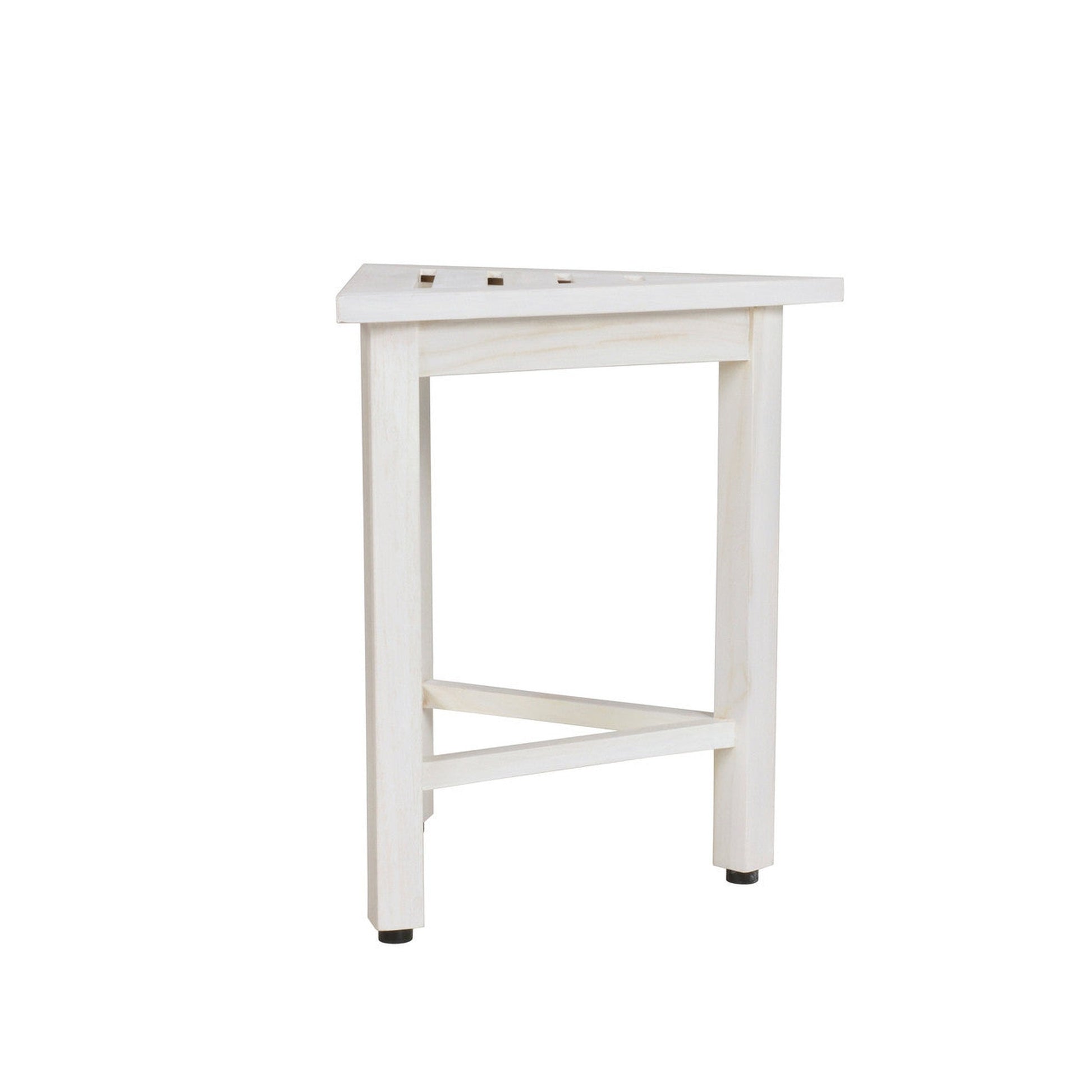 HomeRoots Hotel White Teak 18" Triangle Corner Shower Bench or Shelf