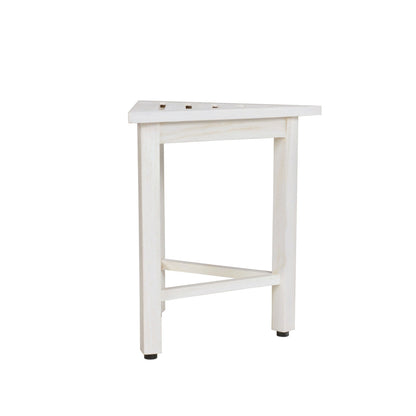 HomeRoots Hotel White Teak 18" Triangle Corner Shower Bench or Shelf