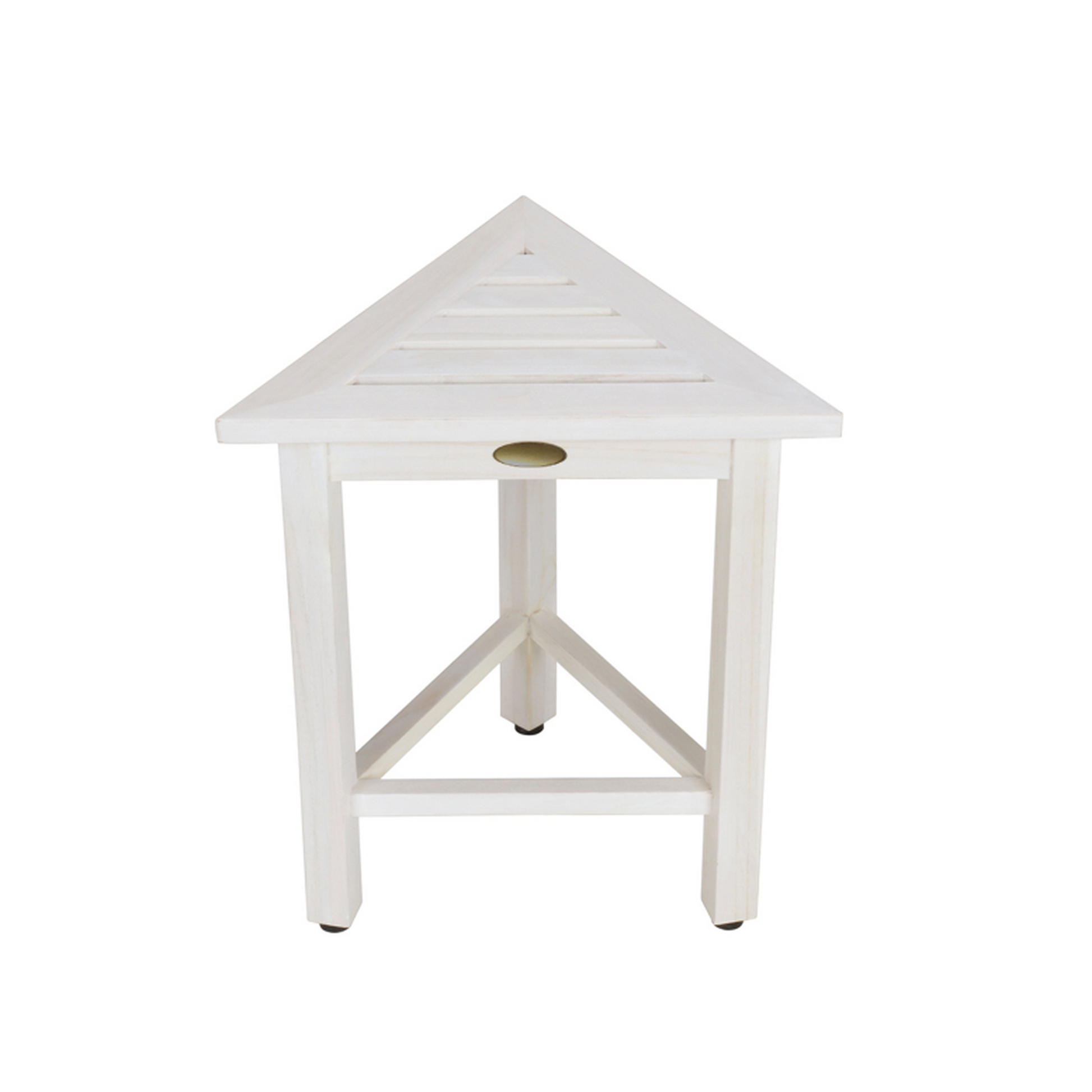 HomeRoots Hotel White Teak 18" Triangle Corner Shower Bench or Shelf