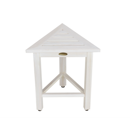 HomeRoots Hotel White Teak 18" Triangle Corner Shower Bench or Shelf