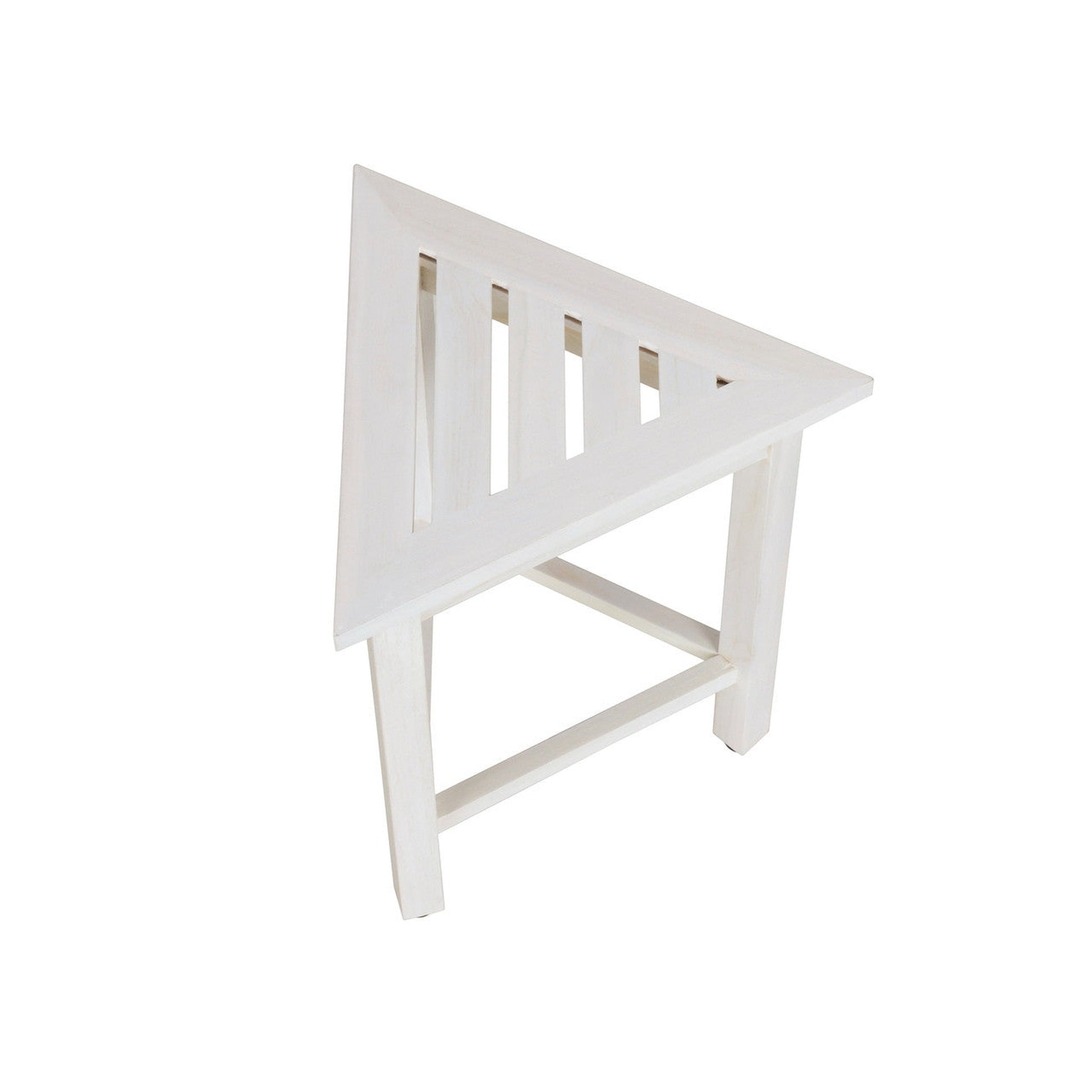HomeRoots Hotel White Teak 18" Triangle Corner Shower Bench or Shelf