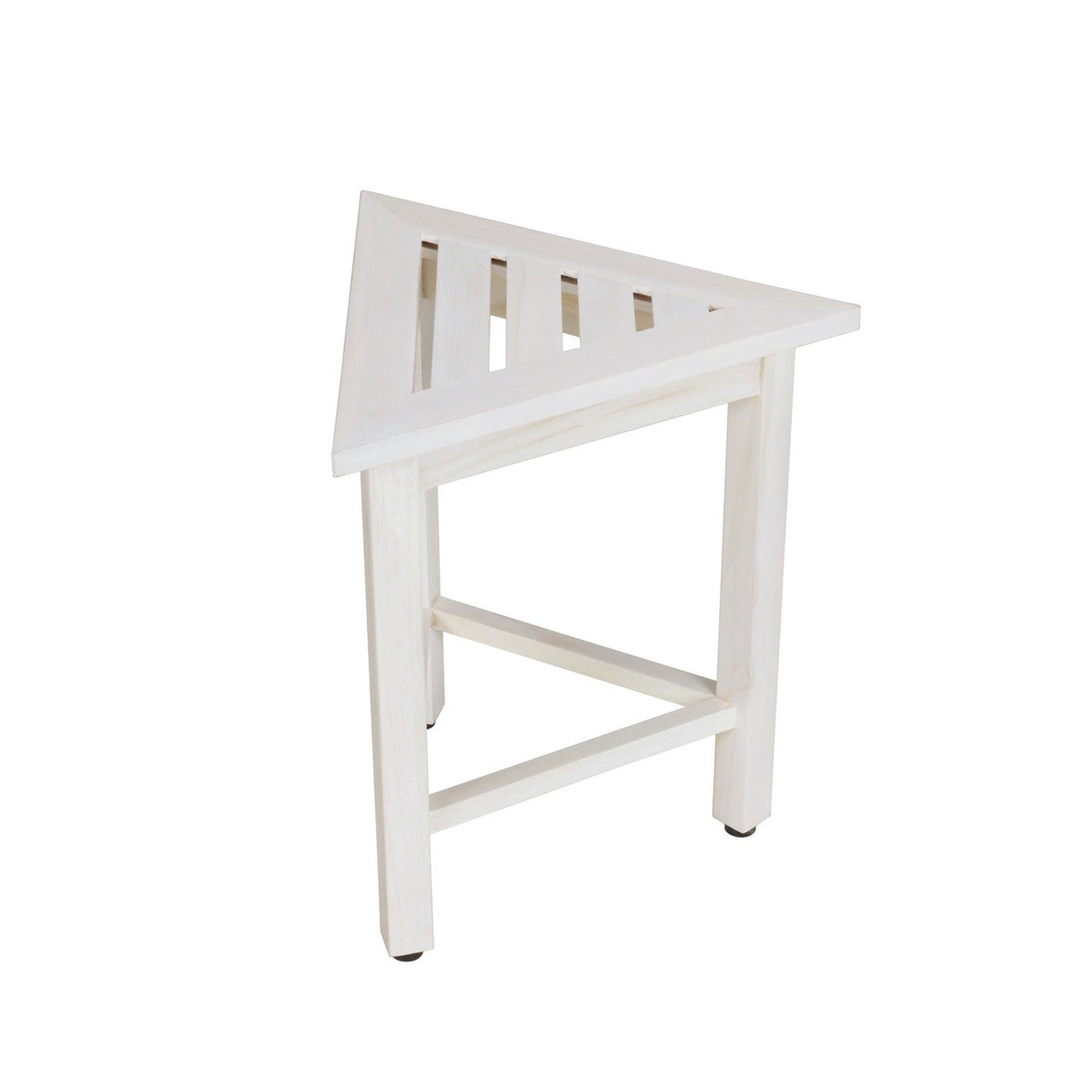 HomeRoots Hotel White Teak 18" Triangle Corner Shower Bench or Shelf