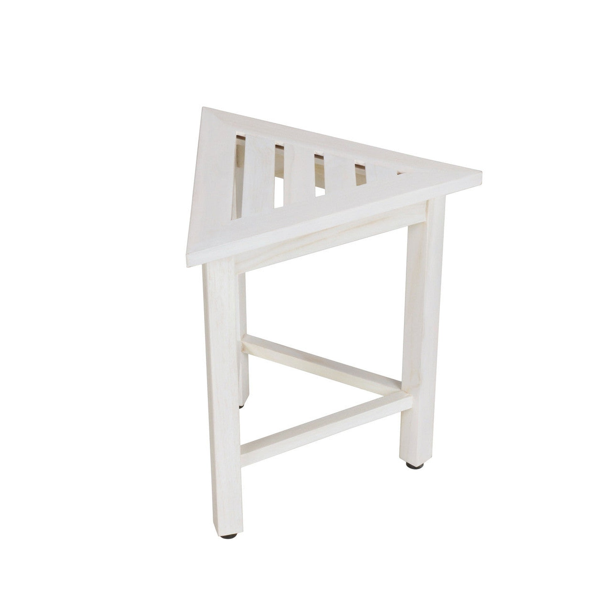 HomeRoots Hotel White Teak 18" Triangle Corner Shower Bench or Shelf
