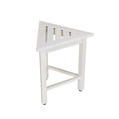 HomeRoots Hotel White Teak 18" Triangle Corner Shower Bench or Shelf