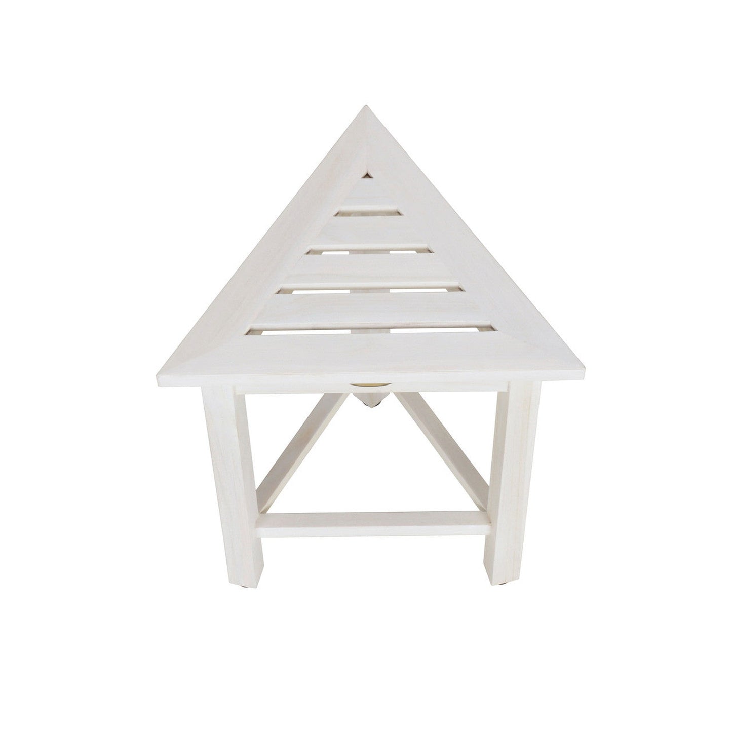 HomeRoots Hotel White Teak 18" Triangle Corner Shower Bench or Shelf