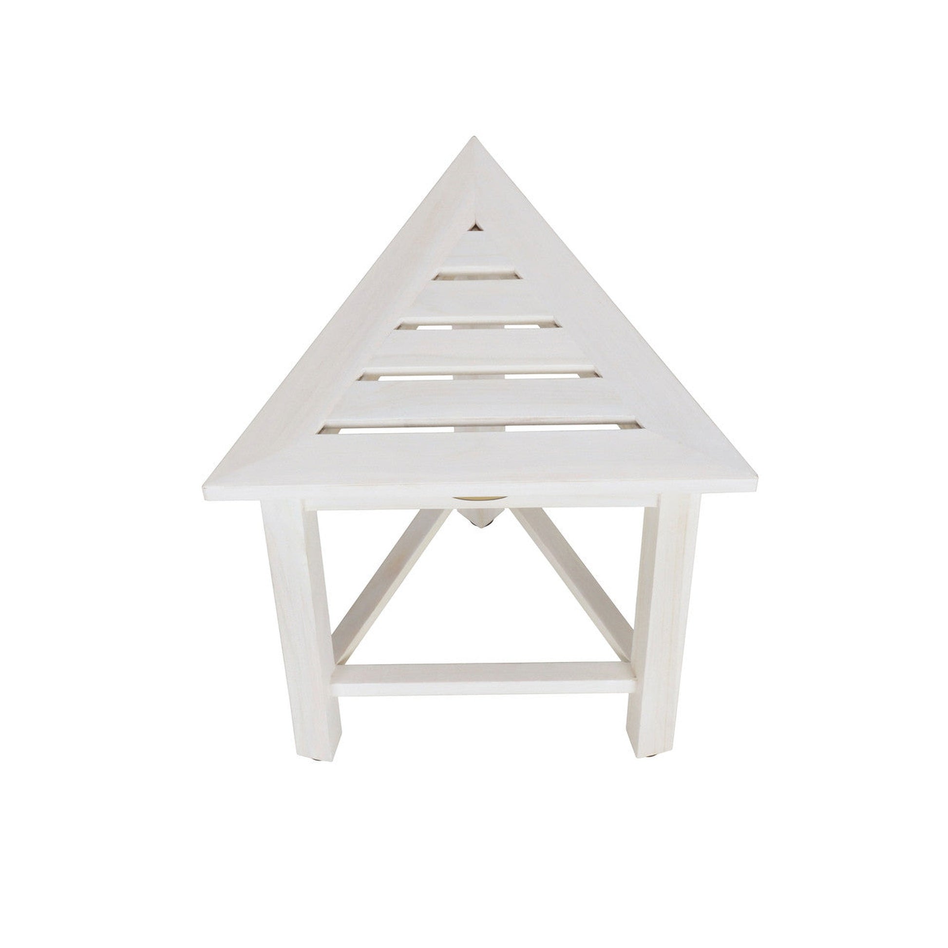 HomeRoots Hotel White Teak 18" Triangle Corner Shower Bench or Shelf