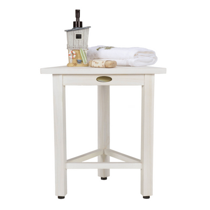HomeRoots Hotel White Teak 18" Triangle Corner Shower Bench or Shelf