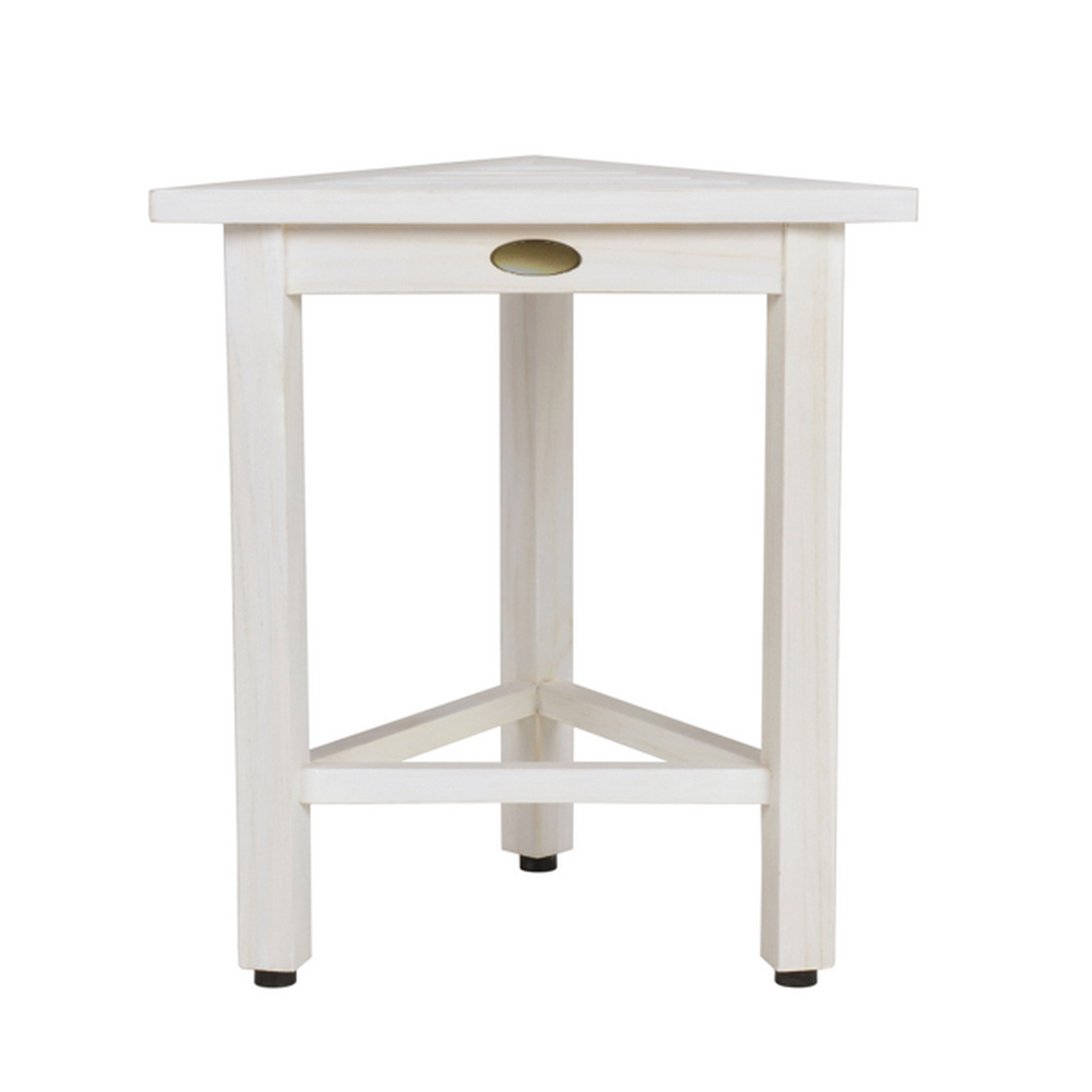 HomeRoots Hotel White Teak 18" Triangle Corner Shower Bench or Shelf