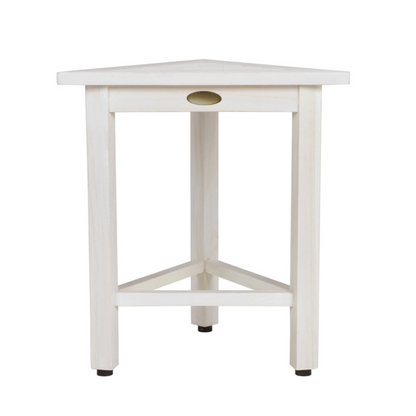 HomeRoots Hotel White Teak 18" Triangle Corner Shower Bench or Shelf