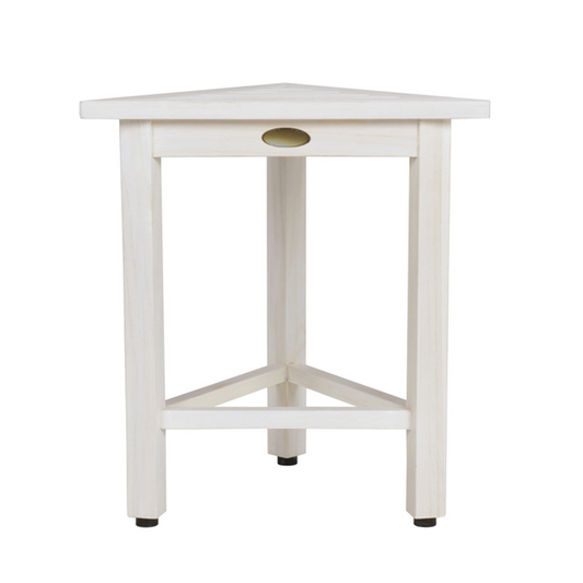 HomeRoots Hotel White Teak 18" Triangle Corner Shower Bench or Shelf