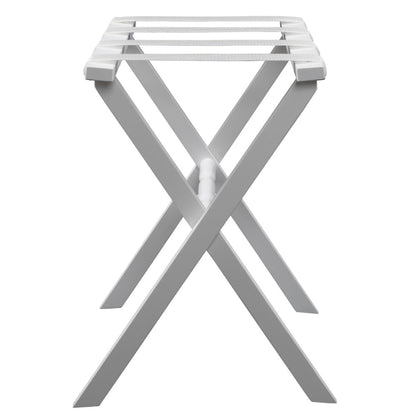 HomeRoots Hotel Wood Folding Luggage Rack in White Finish With White Straps