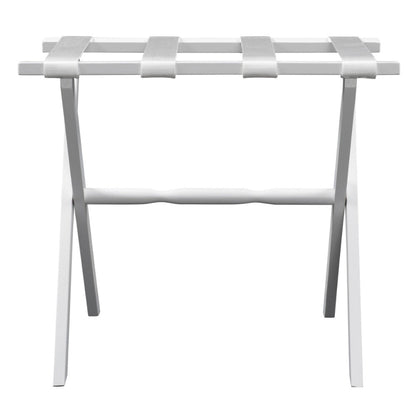 HomeRoots Hotel Wood Folding Luggage Rack in White Finish With White Straps