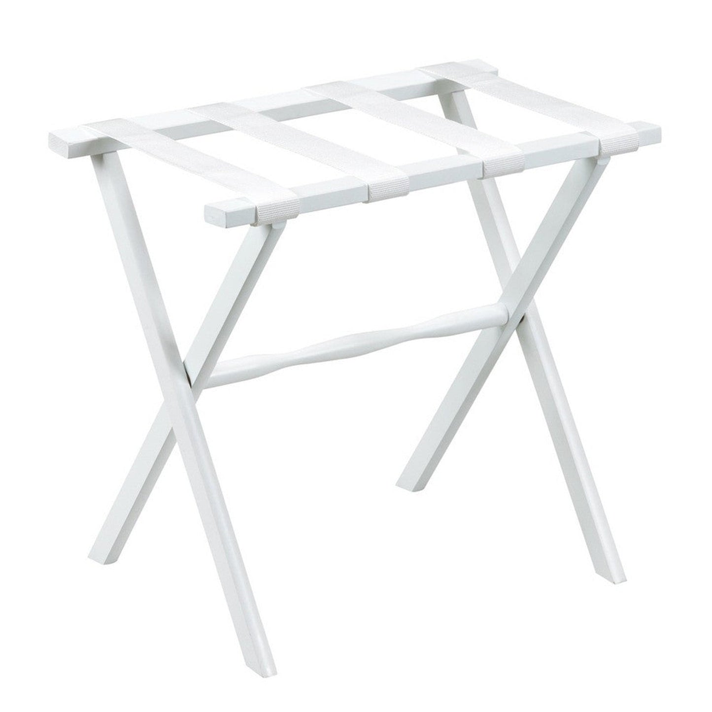 HomeRoots Hotel Wood Folding Luggage Rack in White Finish With White Straps