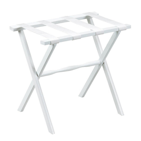 HomeRoots Hotel Wood Folding Luggage Rack in White Finish With White Straps