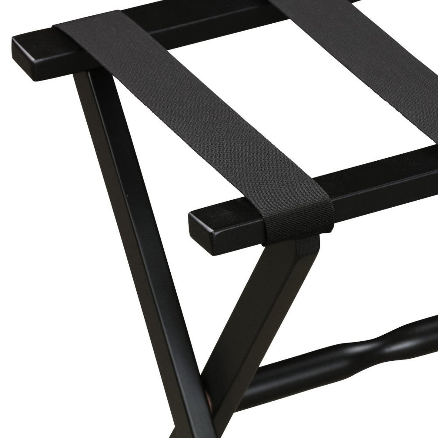 HomeRoots HotelWood Folding Luggage Rack in Black Finish With Black Straps
