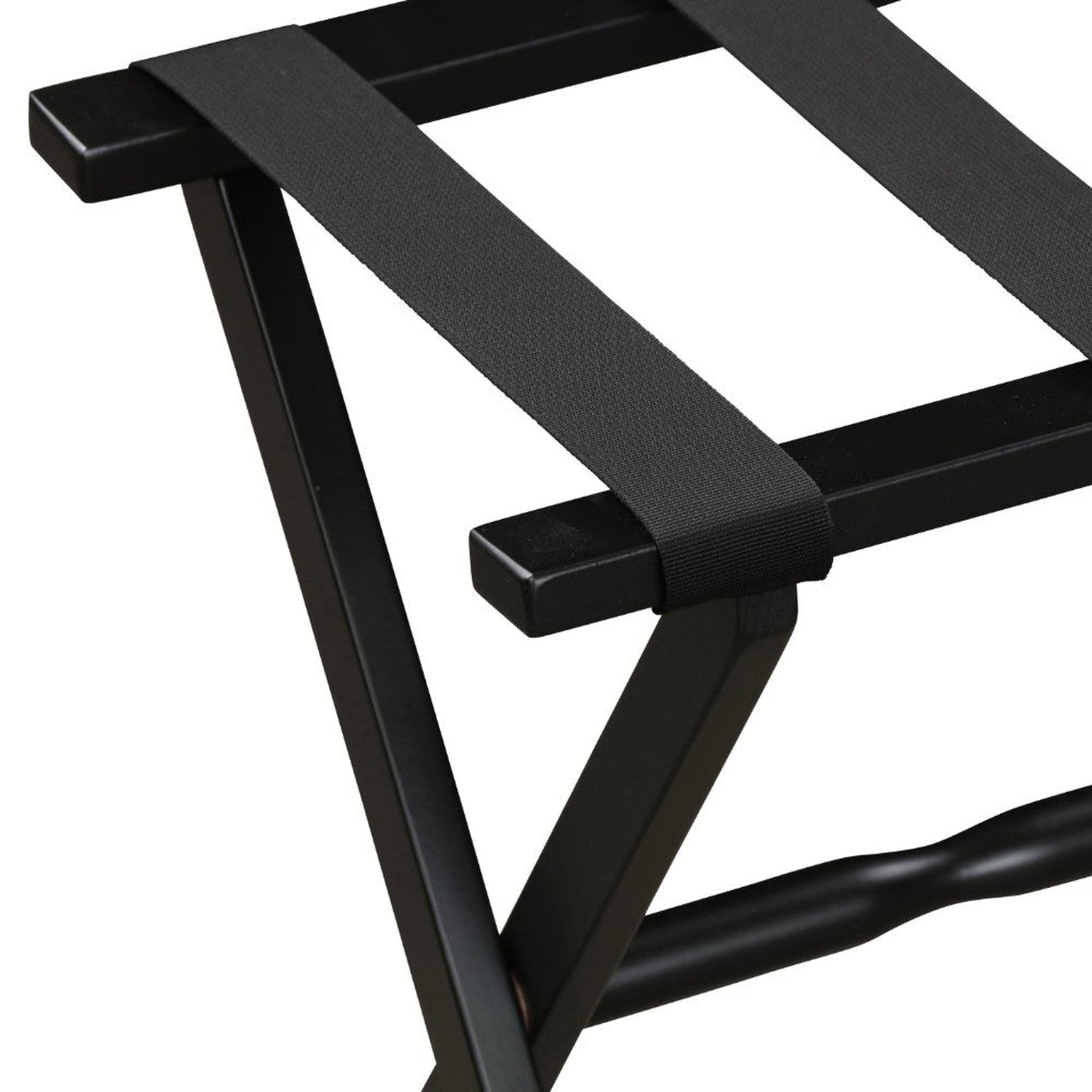 HomeRoots HotelWood Folding Luggage Rack in Black Finish With Black Straps