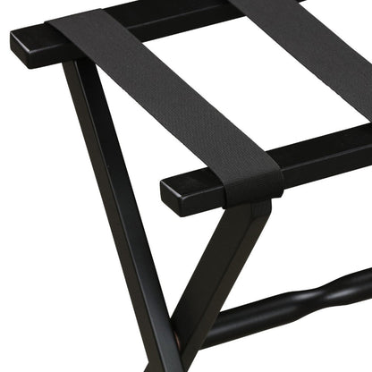 HomeRoots HotelWood Folding Luggage Rack in Black Finish With Black Straps