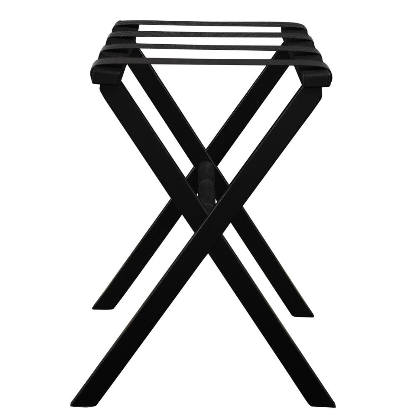 HomeRoots HotelWood Folding Luggage Rack in Black Finish With Black Straps