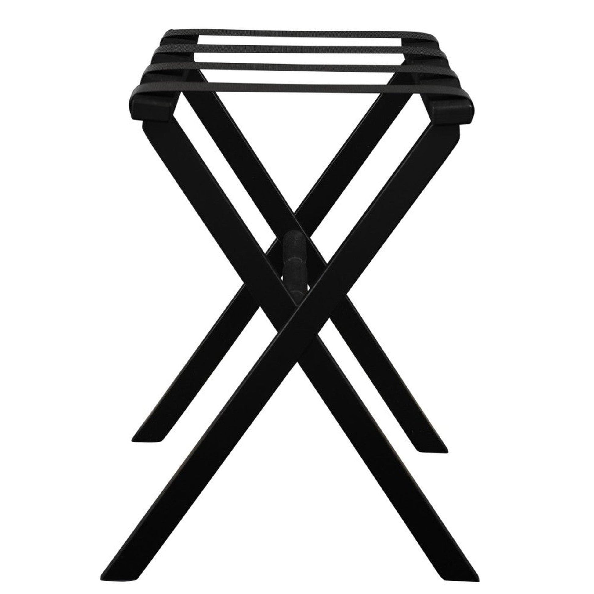 HomeRoots HotelWood Folding Luggage Rack in Black Finish With Black Straps