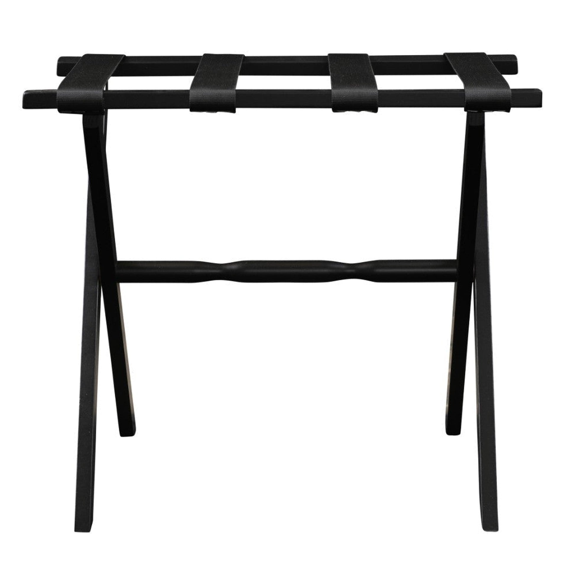 HomeRoots HotelWood Folding Luggage Rack in Black Finish With Black Straps