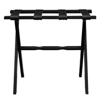 HomeRoots HotelWood Folding Luggage Rack in Black Finish With Black Straps