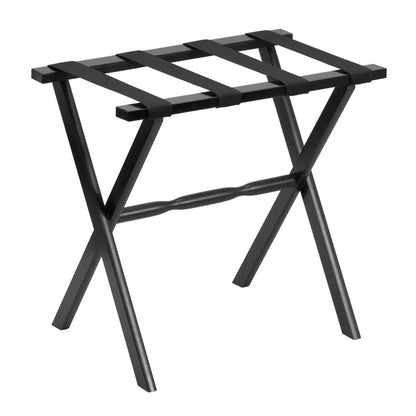 HomeRoots HotelWood Folding Luggage Rack in Black Finish With Black Straps