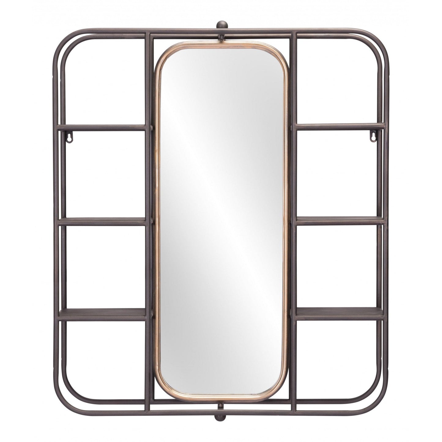 HomeRoots Industrial Gray Shelf with Gold Mirror