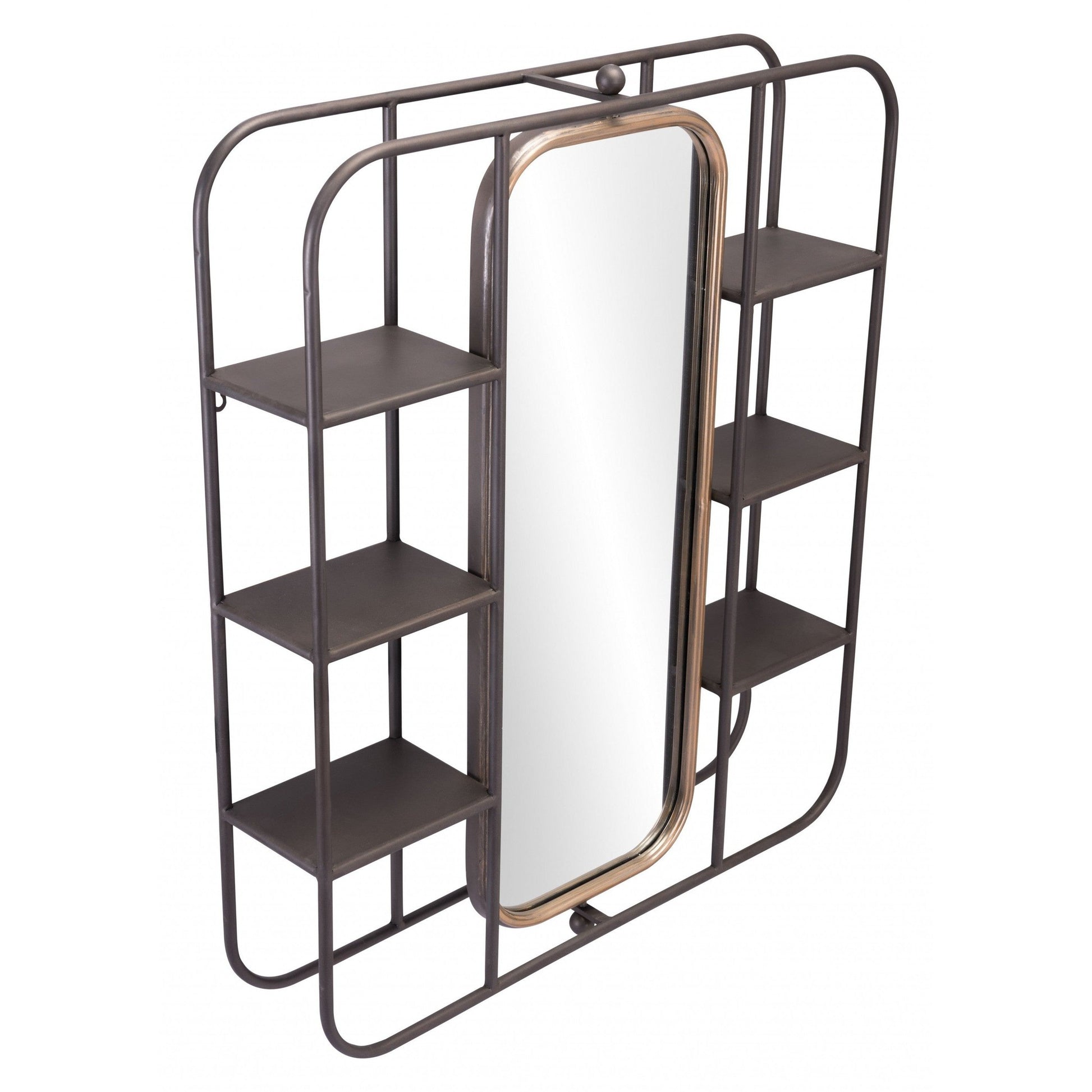 HomeRoots Industrial Gray Shelf with Gold Mirror