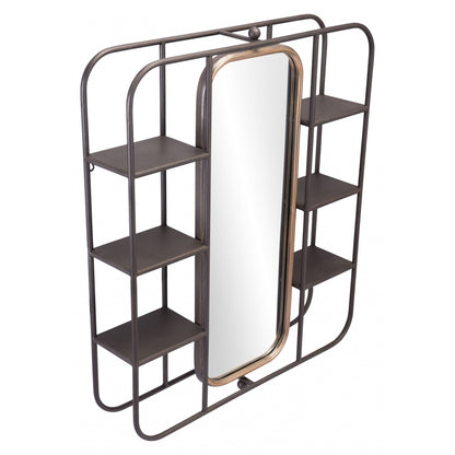 HomeRoots Industrial Gray Shelf with Gold Mirror