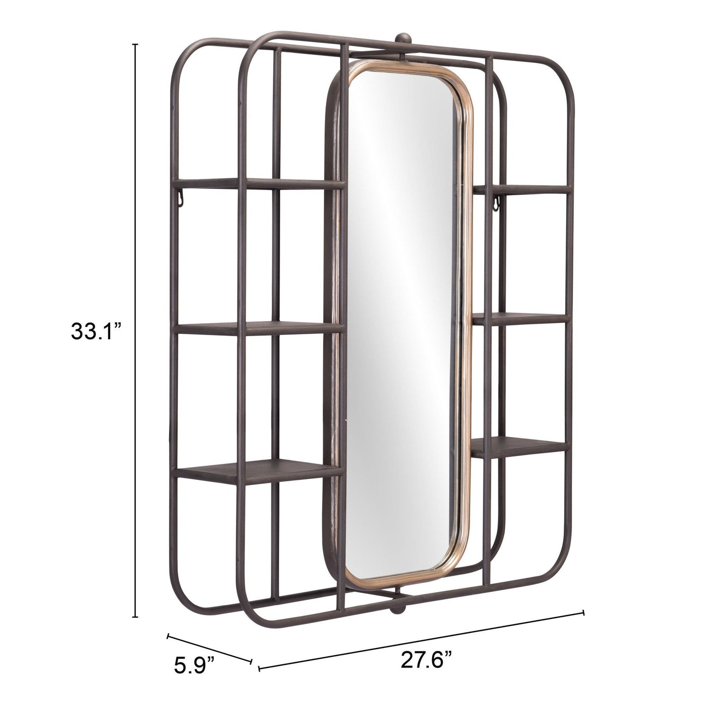 HomeRoots Industrial Gray Shelf with Gold Mirror