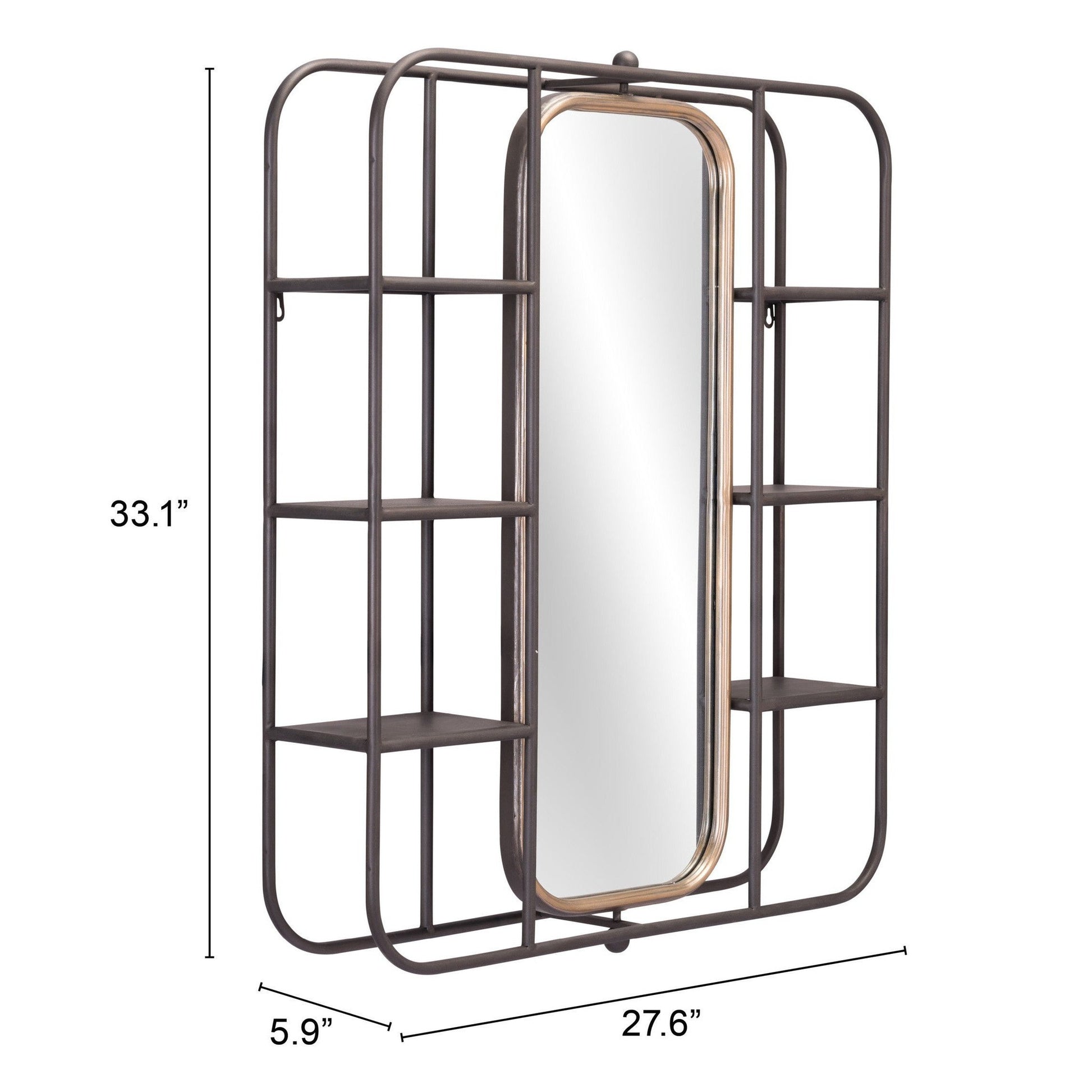 HomeRoots Industrial Gray Shelf with Gold Mirror