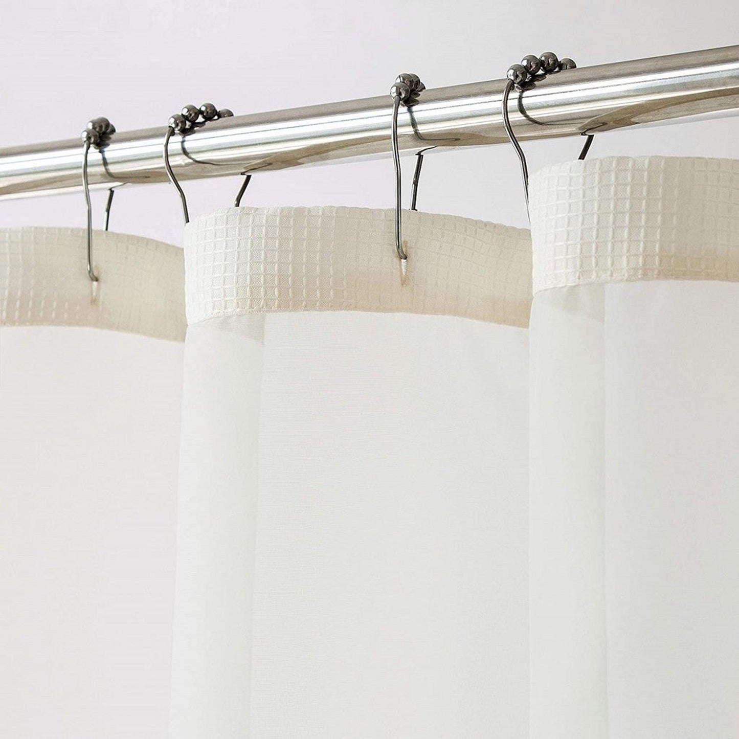 HomeRoots Ivory Sheer And Grid Shower Curtain And Liner Set
