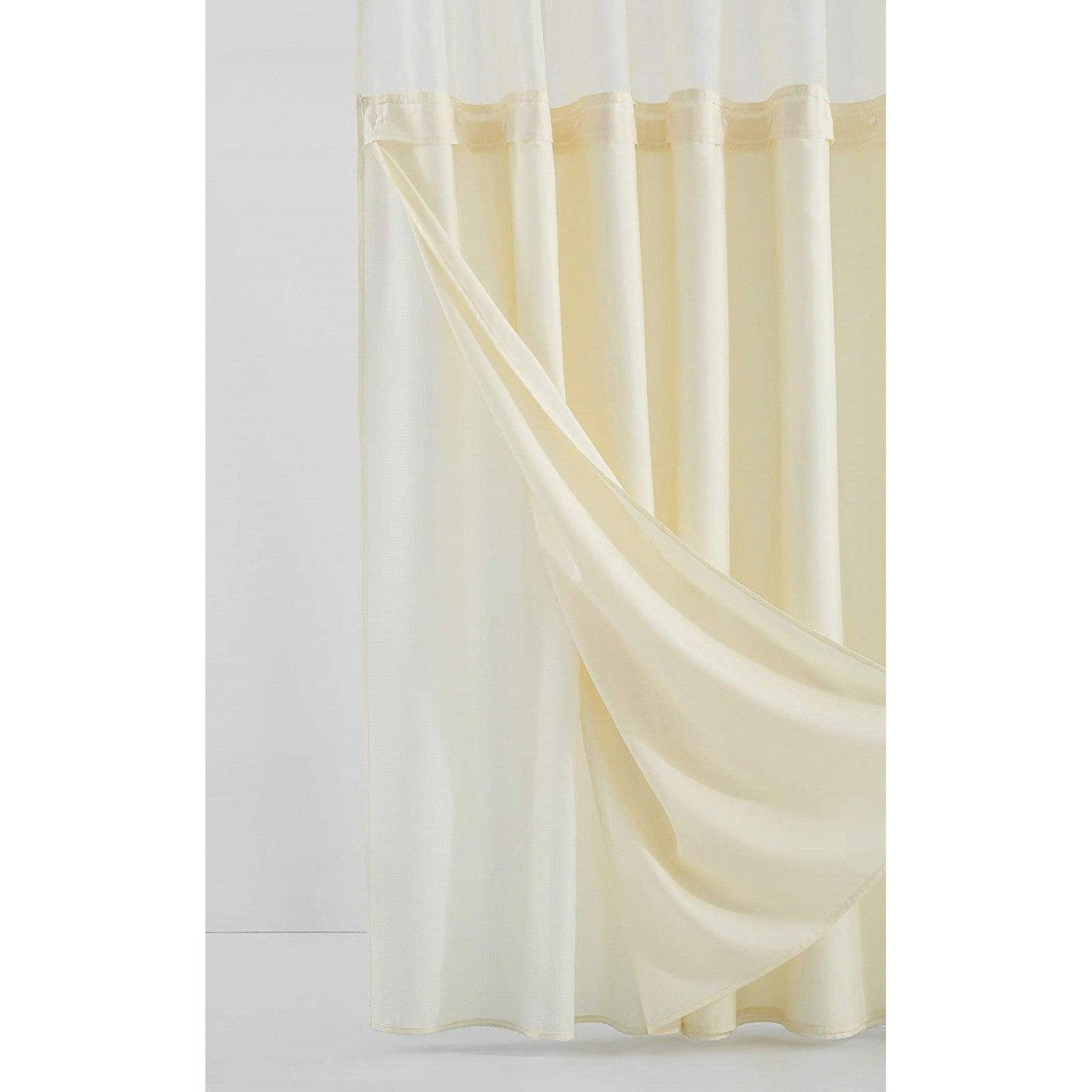 HomeRoots Ivory Sheer And Grid Shower Curtain And Liner Set