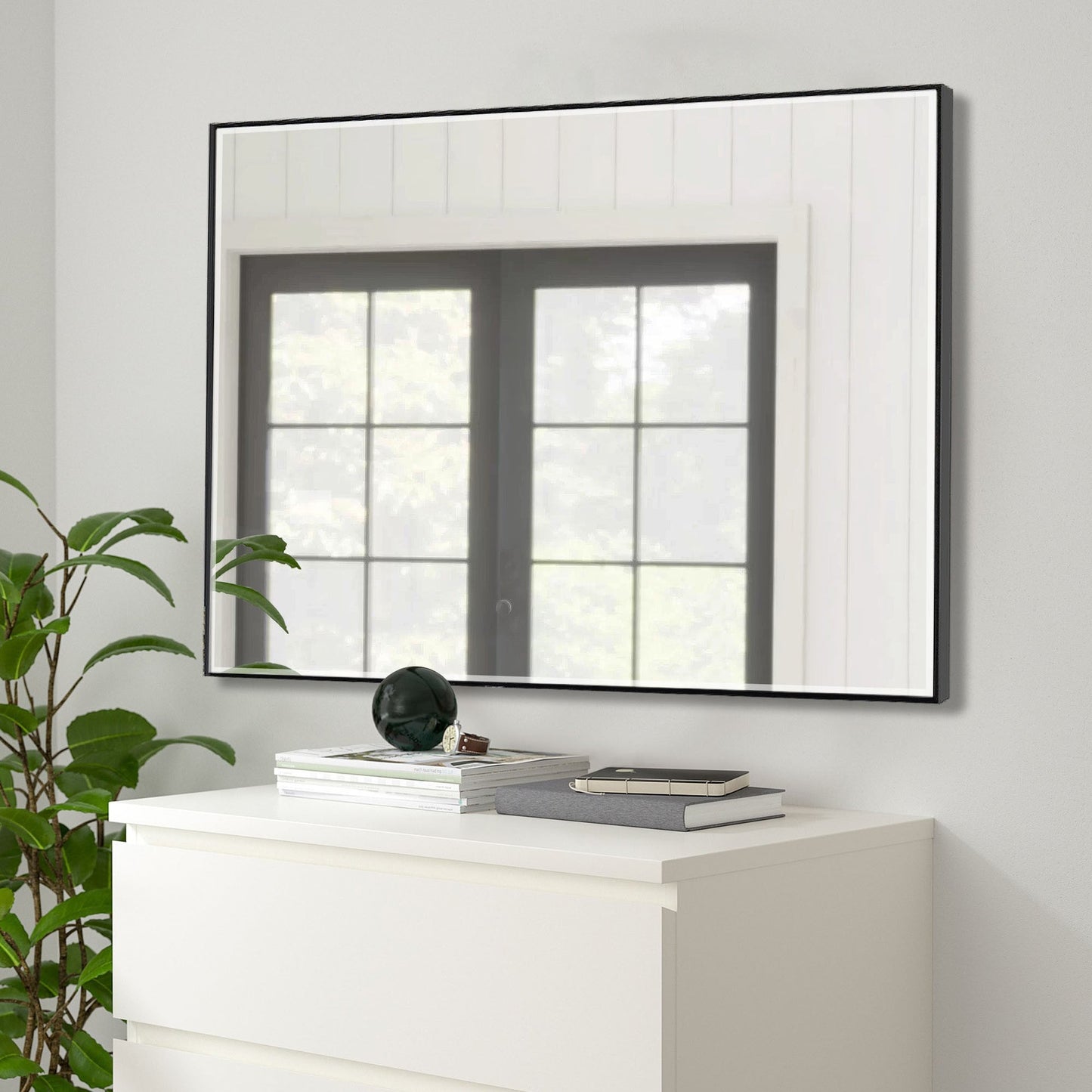 HomeRoots Jumbo Black Beveled Wall Mirror