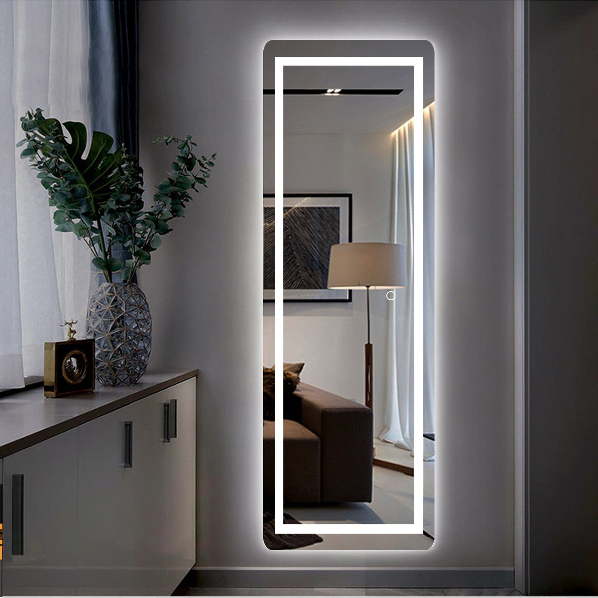 HomeRoots LED Strip Rounded Rectangle Wall Mirror