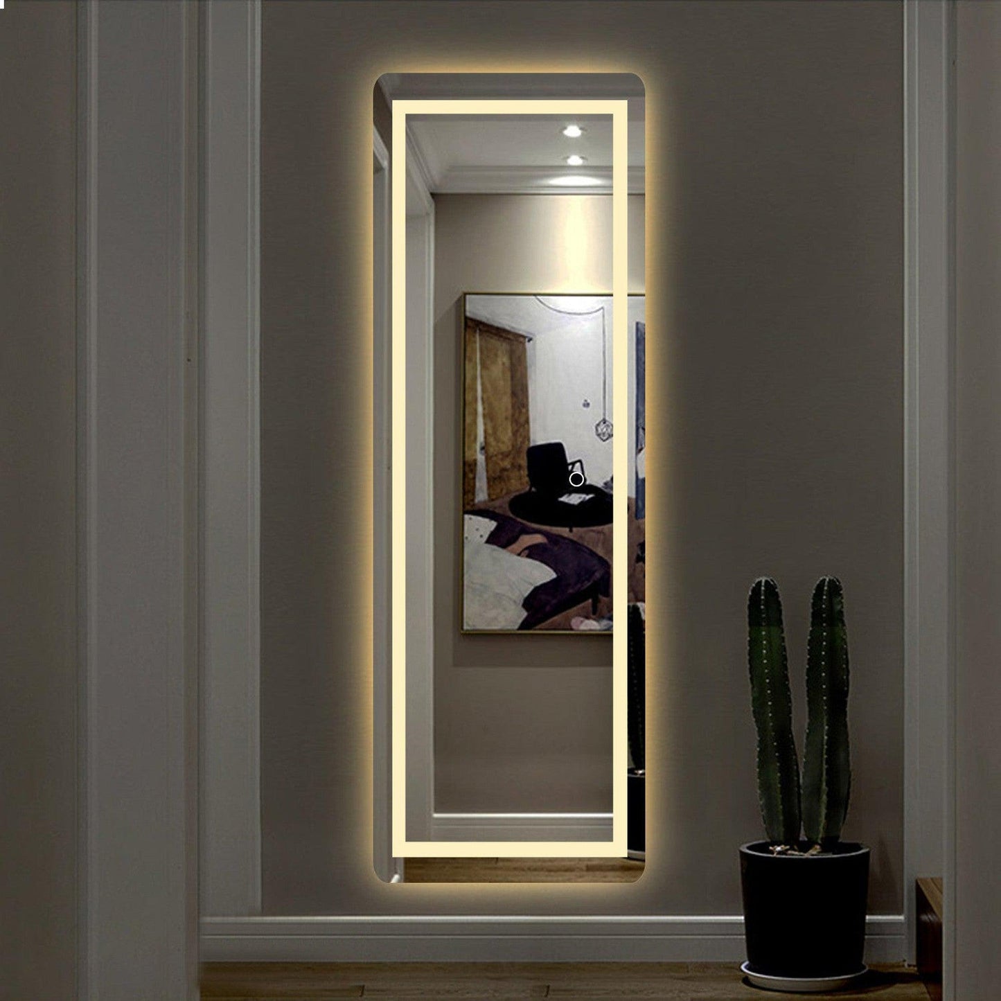 HomeRoots LED Strip Rounded Rectangle Wall Mirror