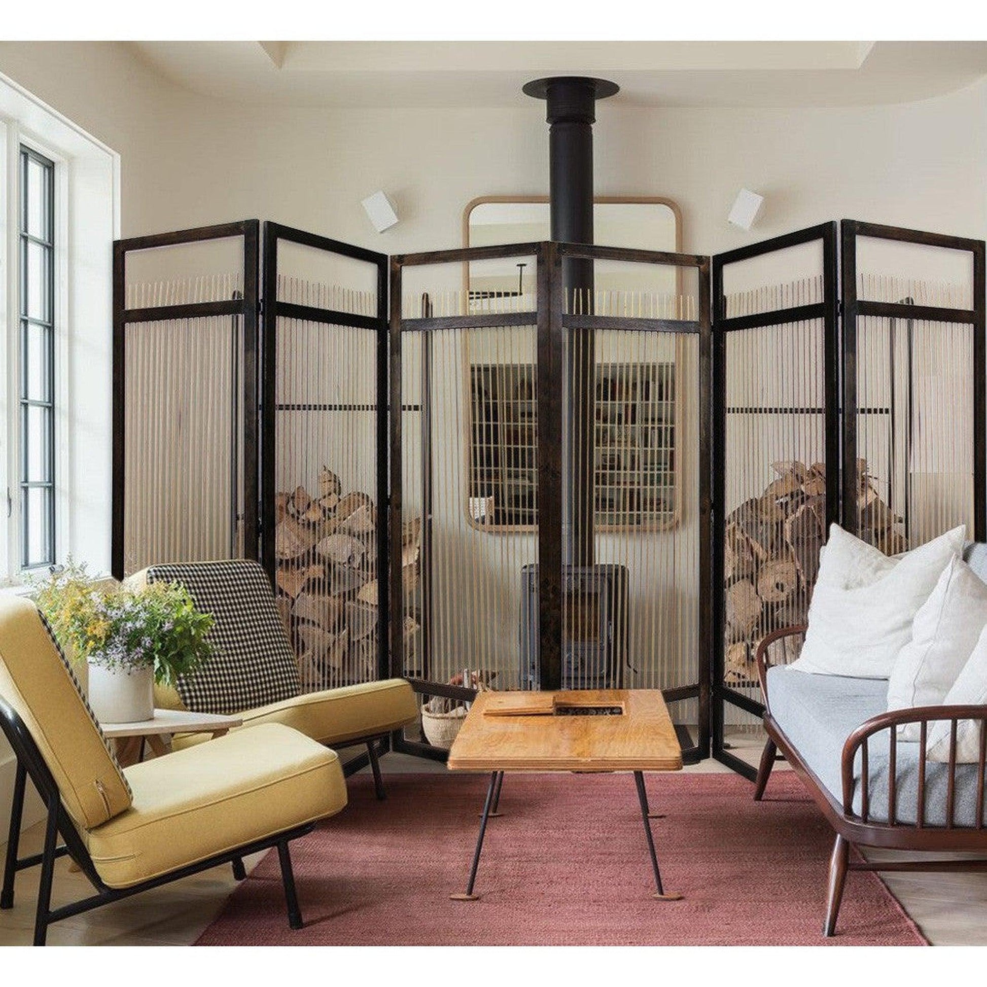 HomeRoots Light And Dark Rattan Three Panel Room Divider Screen