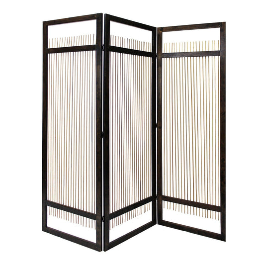 HomeRoots Light And Dark Rattan Three Panel Room Divider Screen