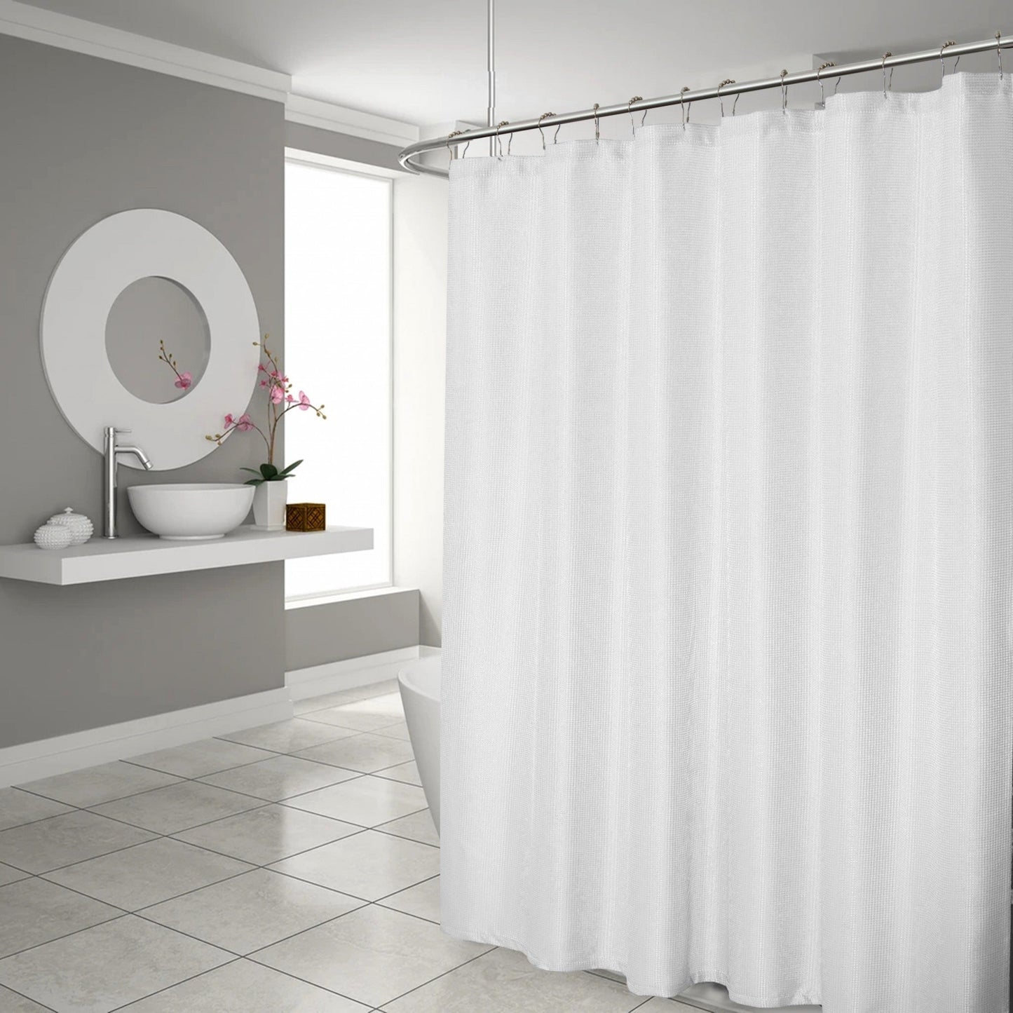 HomeRoots Luxurious White Waffle Weave Shower Curtain