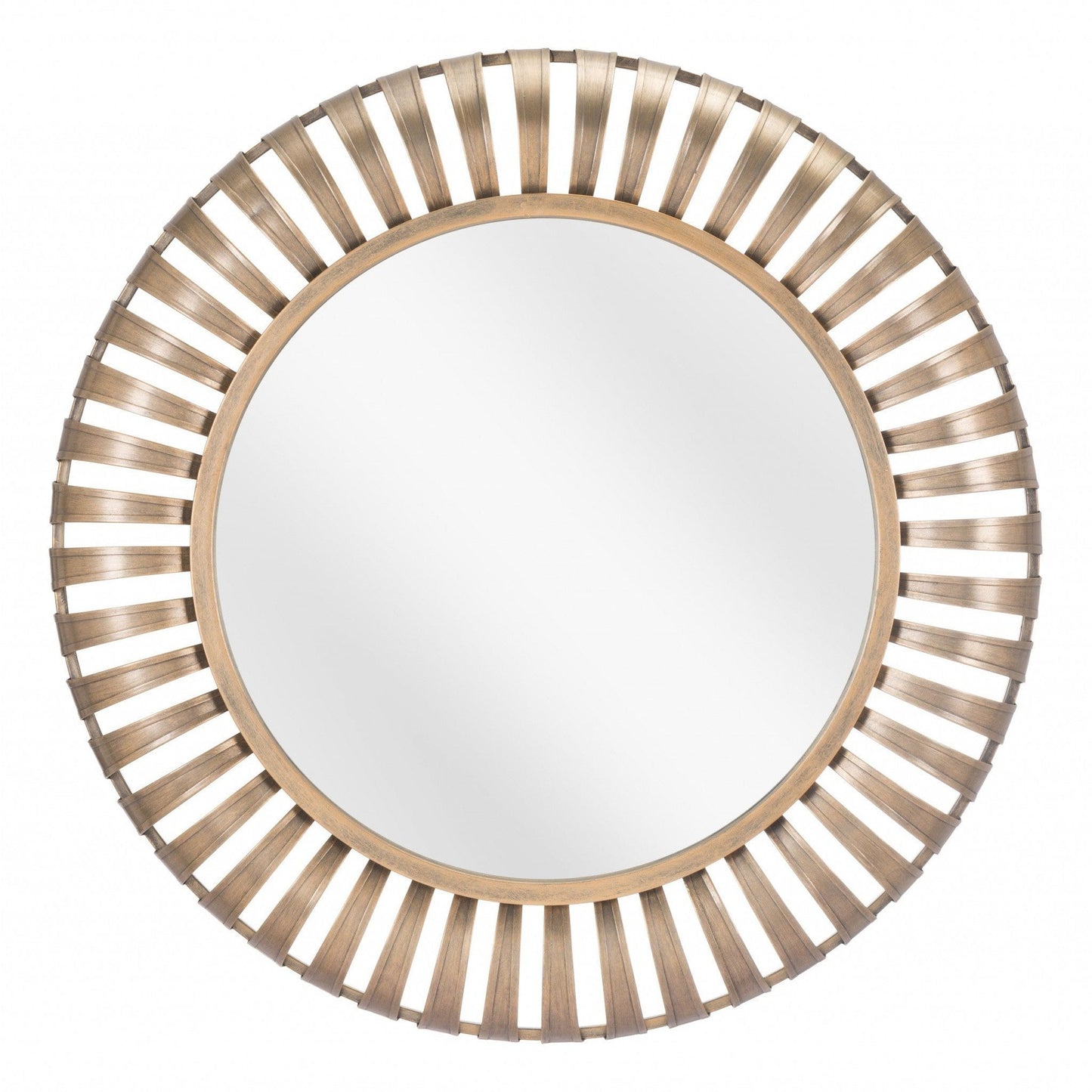 HomeRoots Matte Gold Striped Round Mirror