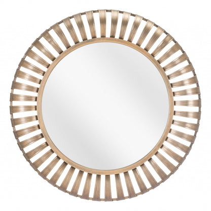 HomeRoots Matte Gold Striped Round Mirror