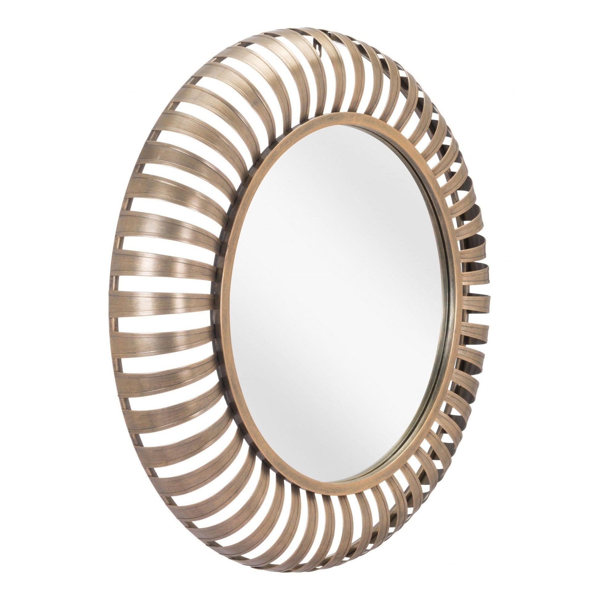 HomeRoots Matte Gold Striped Round Mirror