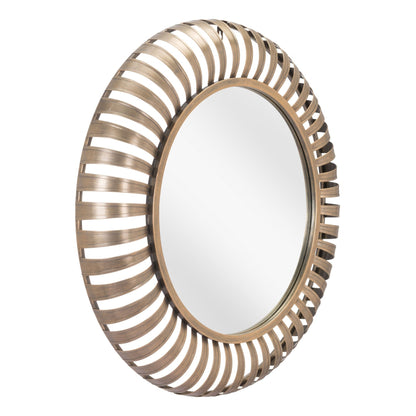 HomeRoots Matte Gold Striped Round Mirror
