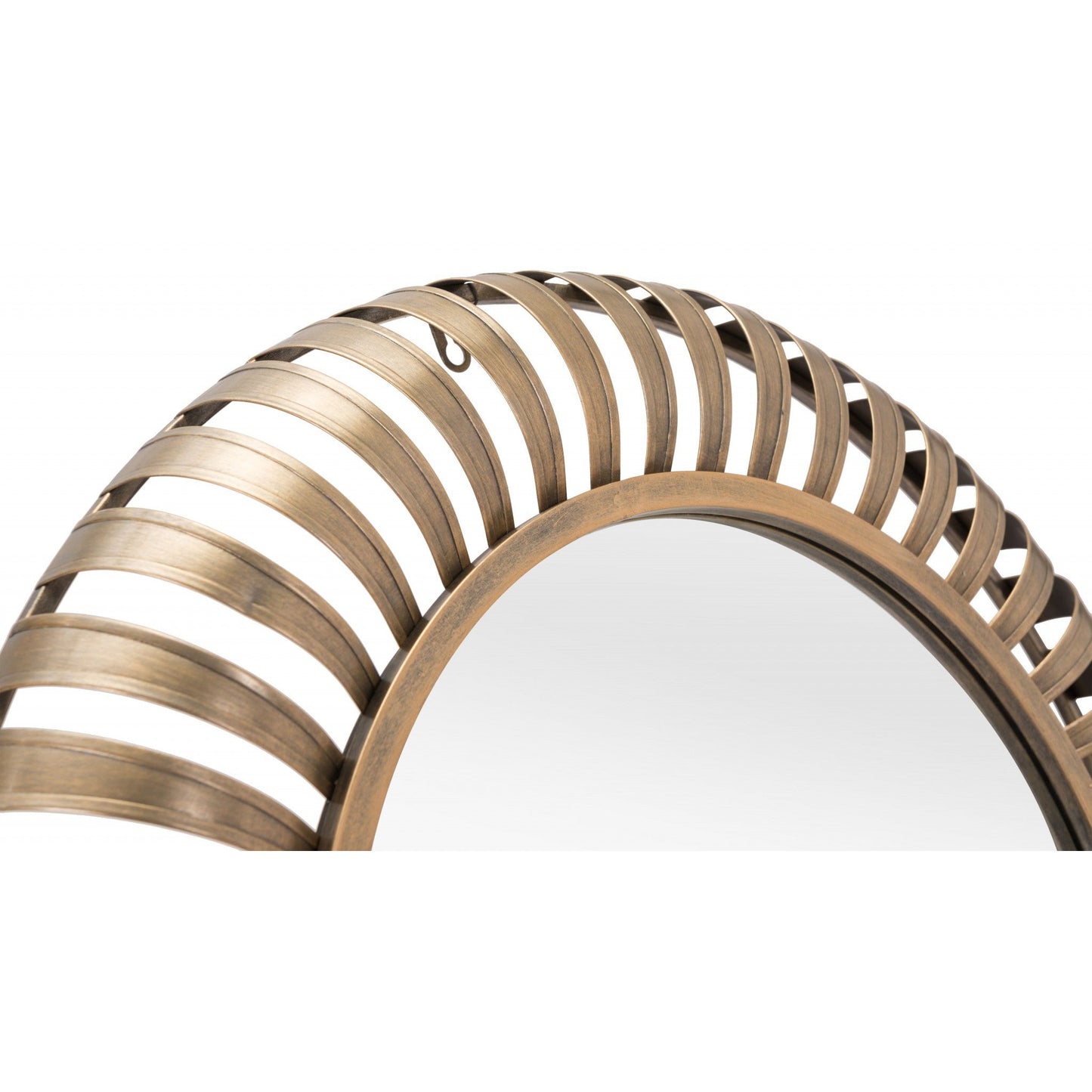 HomeRoots Matte Gold Striped Round Mirror