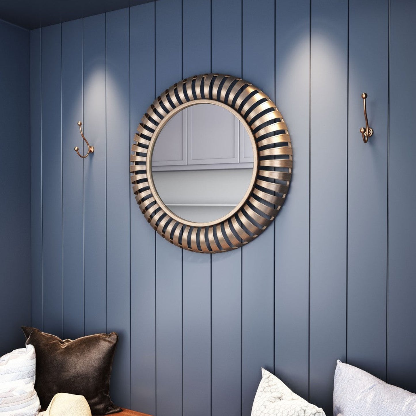 HomeRoots Matte Gold Striped Round Mirror
