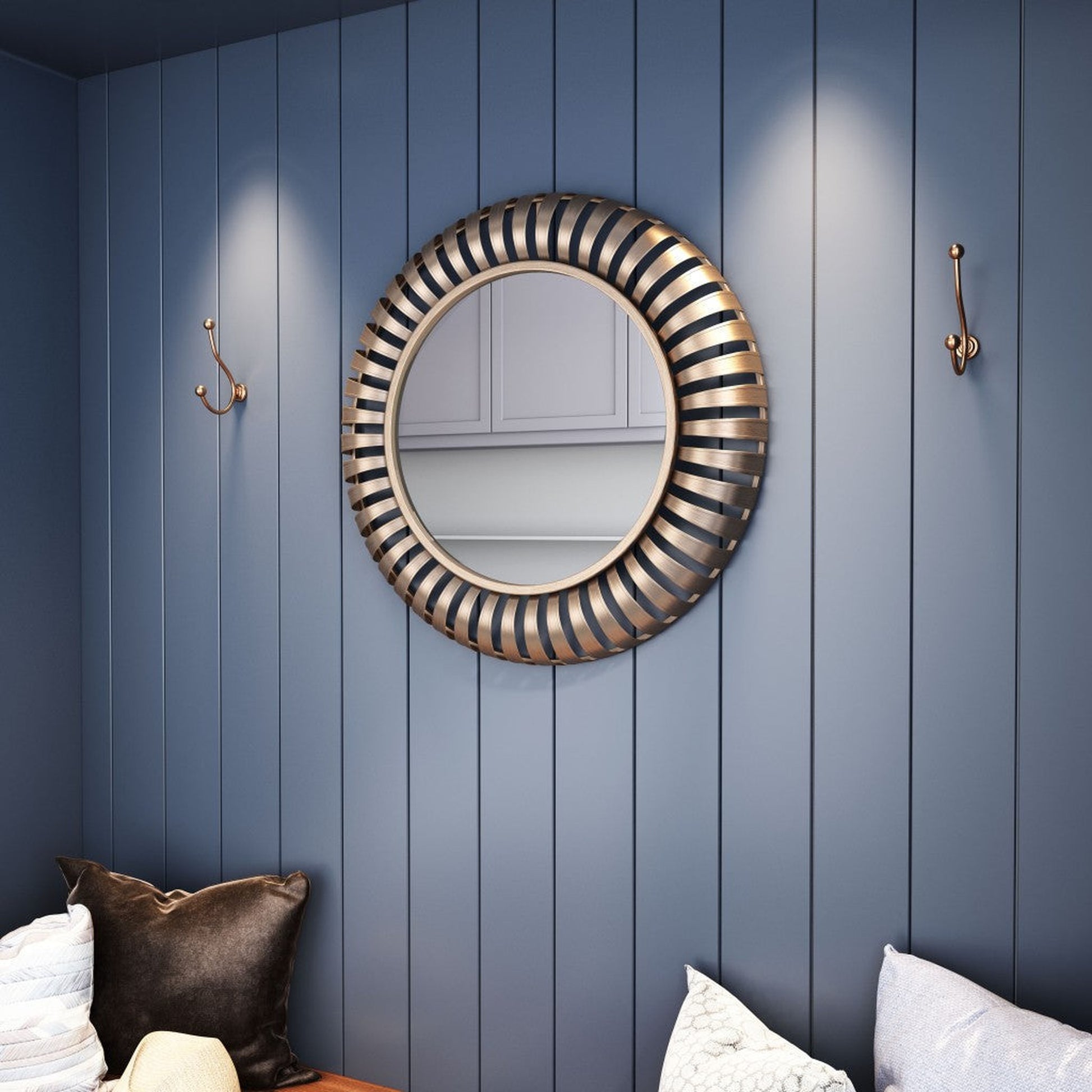 HomeRoots Matte Gold Striped Round Mirror