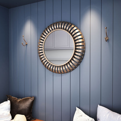 HomeRoots Matte Gold Striped Round Mirror