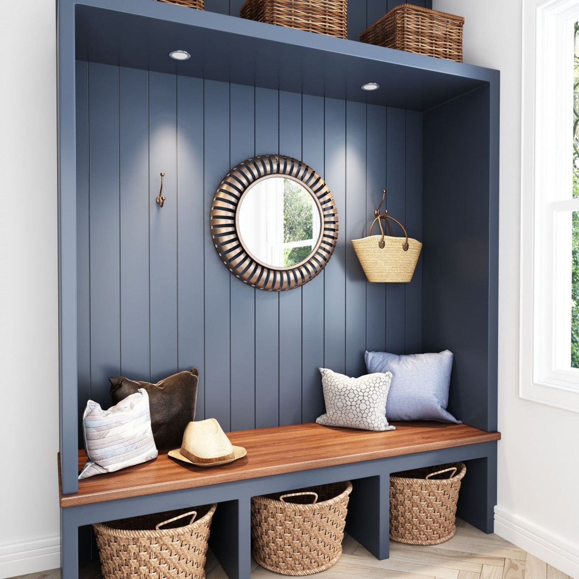 HomeRoots Matte Gold Striped Round Mirror